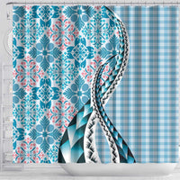 Aloha Vintage Palaka Floral Hawaiian Quilt Shower Curtain Uliuli Motif - Polynesian Pride