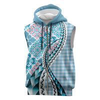 Aloha Vintage Palaka Floral Hawaiian Quilt Sleeveless Zip Hoodie Uliuli Motif LT9 Blue - Polynesian Pride