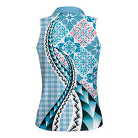 Aloha Vintage Palaka Floral Hawaiian Quilt Women Sleeveless Polo Shirt Uliuli Motif - Polynesian Pride