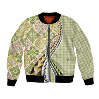 Aloha Vintage Palaka Floral Hawaiian Quilt Bomber Jacket Omaomao Motif - Polynesian Pride