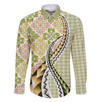 Aloha Vintage Palaka Floral Hawaiian Quilt Family Matching Short Sleeve Bodycon Dress and Hawaiian Shirt Omaomao Motif - Polynesian Pride