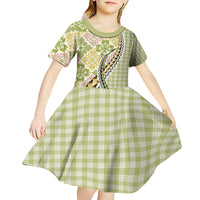 Aloha Vintage Palaka Floral Hawaiian Quilt Kid Short Sleeve Dress Omaomao Motif - Polynesian Pride