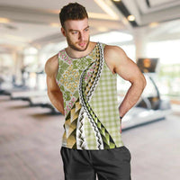 Aloha Vintage Palaka Floral Hawaiian Quilt Men Tank Top Omaomao Motif - Polynesian Pride