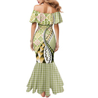 Aloha Vintage Palaka Floral Hawaiian Quilt Mermaid Dress Omaomao Motif - Polynesian Pride