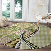 Aloha Vintage Palaka Floral Hawaiian Quilt Round Carpet Omaomao Motif - Polynesian Pride