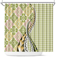 Aloha Vintage Palaka Floral Hawaiian Quilt Shower Curtain Omaomao Motif LT9 Lime - Polynesian Pride