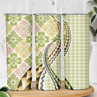 Aloha Vintage Palaka Floral Hawaiian Quilt Skinny Tumbler Omaomao Motif - Polynesian Pride