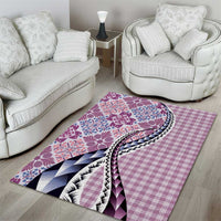 Aloha Vintage Palaka Floral Hawaiian Quilt Area Rug Akala Motif - Polynesian Pride