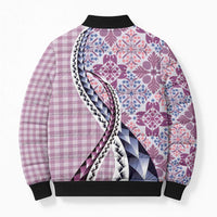 Aloha Vintage Palaka Floral Hawaiian Quilt Bomber Puffer Jacket Akala Motif - Polynesian Pride