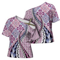 Aloha Vintage Palaka Floral Hawaiian Quilt Cross Shoulder Shirt Akala Motif - Polynesian Pride