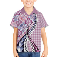 Aloha Vintage Palaka Floral Hawaiian Quilt Family Matching Summer Maxi Dress and Hawaiian Shirt Akala Motif - Polynesian Pride