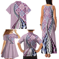 Aloha Vintage Palaka Floral Hawaiian Quilt Family Matching Tank Maxi Dress and Hawaiian Shirt Akala Motif - Polynesian Pride