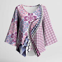 Aloha Vintage Palaka Floral Hawaiian Quilt Kimono Sleeve Blouse Akala Motif LT9 Female Pink - Polynesian Pride