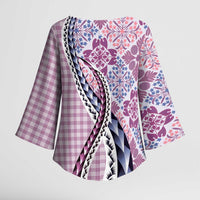 Aloha Vintage Palaka Floral Hawaiian Quilt Kimono Sleeve Blouse Akala Motif LT9 - Polynesian Pride