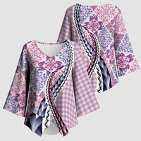 Aloha Vintage Palaka Floral Hawaiian Quilt Kimono Sleeve Blouse Akala Motif LT9 - Polynesian Pride