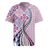 Aloha Vintage Palaka Floral Hawaiian Quilt Rugby Jersey Akala Motif LT9 Pink - Polynesian Pride