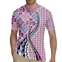 Aloha Vintage Palaka Floral Hawaiian Quilt Rugby Jersey Akala Motif LT9 - Polynesian Pride