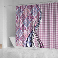 Aloha Vintage Palaka Floral Hawaiian Quilt Shower Curtain Akala Motif LT9 - Polynesian Pride