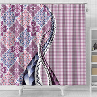 Aloha Vintage Palaka Floral Hawaiian Quilt Shower Curtain Akala Motif LT9 - Polynesian Pride