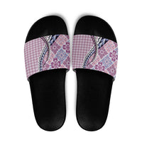 Aloha Vintage Palaka Floral Hawaiian Quilt Slide Sandals Akala Motif LT9 Pink - Polynesian Pride