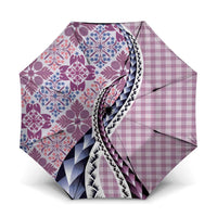 Aloha Vintage Palaka Floral Hawaiian Quilt Umbrella Akala Motif LT9 One Size Folded 11.42 inch Opened Diameter 37.4 inch Pink - Polynesian Pride