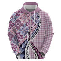 Aloha Vintage Palaka Floral Hawaiian Quilt Zip Hoodie Akala Motif - Polynesian Pride