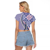 Aloha Vintage Palaka Floral Hawaiian Quilt Raglan Cropped T Shirt Poni Motif - Polynesian Pride