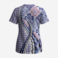 Aloha Vintage Palaka Floral Hawaiian Quilt Scrub Top Poni Motif LT9 - Polynesian Pride