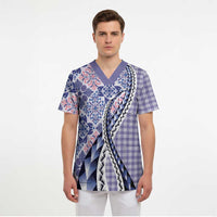 Aloha Vintage Palaka Floral Hawaiian Quilt Scrub Top Poni Motif LT9 - Polynesian Pride