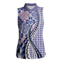 Aloha Vintage Palaka Floral Hawaiian Quilt Women Sleeveless Polo Shirt Poni Motif - Polynesian Pride