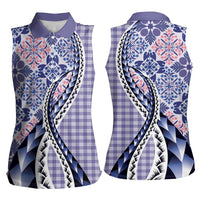 Aloha Vintage Palaka Floral Hawaiian Quilt Women Sleeveless Polo Shirt Poni Motif - Polynesian Pride