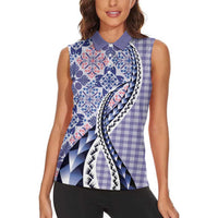 Aloha Vintage Palaka Floral Hawaiian Quilt Women Sleeveless Polo Shirt Poni Motif - Polynesian Pride
