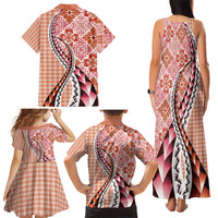 Aloha Vintage Palaka Floral Hawaiian Quilt Family Matching Tank Maxi Dress and Hawaiian Shirt Ulaula Motif - Polynesian Pride