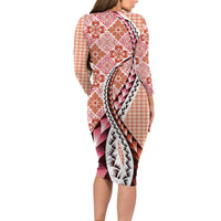 Aloha Vintage Palaka Floral Hawaiian Quilt Long Sleeve Bodycon Dress Ulaula Motif - Polynesian Pride