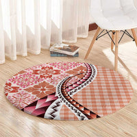 Aloha Vintage Palaka Floral Hawaiian Quilt Round Carpet Ulaula Motif - Polynesian Pride