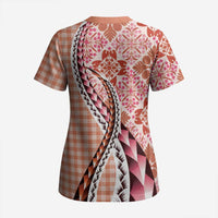 Aloha Vintage Palaka Floral Hawaiian Quilt Scrub Top Ulaula Motif LT9 - Polynesian Pride