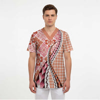 Aloha Vintage Palaka Floral Hawaiian Quilt Scrub Top Ulaula Motif LT9 - Polynesian Pride