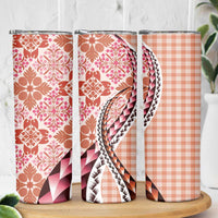 Aloha Vintage Palaka Floral Hawaiian Quilt Skinny Tumbler Ulaula Motif - Polynesian Pride