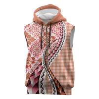 Aloha Vintage Palaka Floral Hawaiian Quilt Sleeveless Zip Hoodie Ulaula Motif LT9 Red - Polynesian Pride