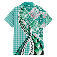 Aloha Vintage Palaka Floral Hawaiian Quilt Family Matching Short Sleeve Bodycon Dress and Hawaiian Shirt Polu Motif - Polynesian Pride