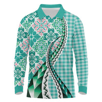 Aloha Vintage Palaka Floral Hawaiian Quilt Long Sleeve Polo Shirt Polu Motif - Polynesian Pride