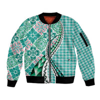 Aloha Vintage Palaka Floral Hawaiian Quilt Sleeve Zip Bomber Jacket Polu Motif - Polynesian Pride