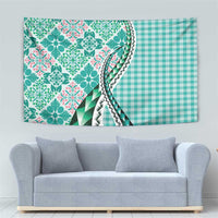 Aloha Vintage Palaka Floral Hawaiian Quilt Tapestry Polu Motif - Polynesian Pride