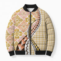Aloha Vintage Palaka Floral Hawaiian Quilt Bomber Puffer Jacket Melemele Motif - Polynesian Pride