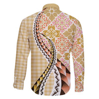 Aloha Vintage Palaka Floral Hawaiian Quilt Family Matching Long Sleeve Bodycon Dress and Hawaiian Shirt Melemele Motif - Polynesian Pride