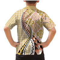 Aloha Vintage Palaka Floral Hawaiian Quilt Family Matching Mermaid Dress and Hawaiian Shirt Melemele Motif - Polynesian Pride