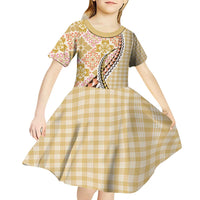 Aloha Vintage Palaka Floral Hawaiian Quilt Kid Short Sleeve Dress Melemele Motif - Polynesian Pride