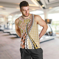 Aloha Vintage Palaka Floral Hawaiian Quilt Men Tank Top Melemele Motif - Polynesian Pride