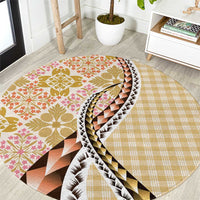 Aloha Vintage Palaka Floral Hawaiian Quilt Round Carpet Melemele Motif - Polynesian Pride
