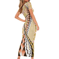 Aloha Vintage Palaka Floral Hawaiian Quilt Short Sleeve Bodycon Dress Melemele Motif - Polynesian Pride